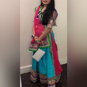 Vibrant Pink and Blue Traditional Outfit